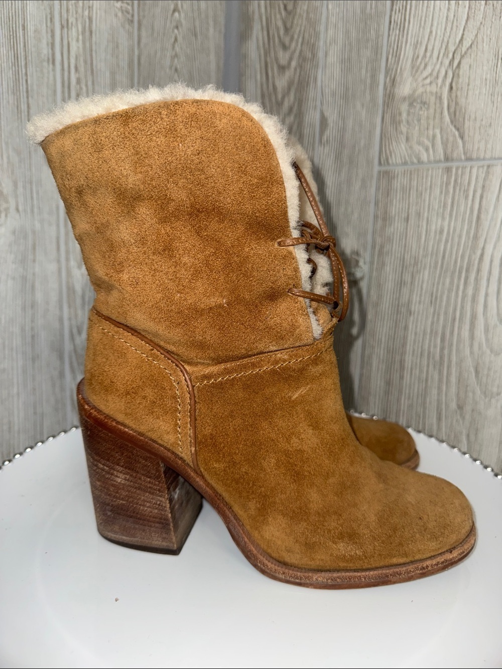 UGG Jerene Chestnut Suede Shearling-Lined Lace-Up Ankle Boots